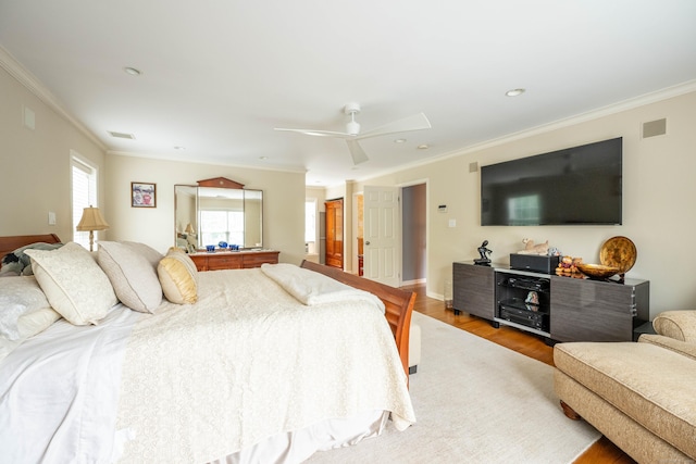 30 Partridge Rd, Stamford, CT 06903 - bedroom with wood finished floors, crown molding, ceiling fan, and recessed lighting