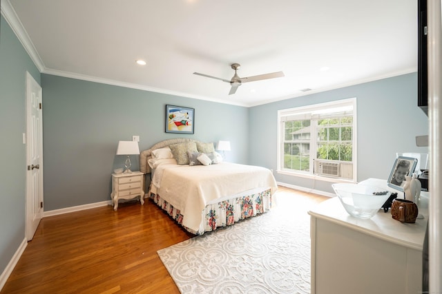 30 Partridge Rd, Stamford, CT 06903 - bedroom featuring wood finished floors, crown molding, cooling unit, recessed lighting, and a ceiling fan