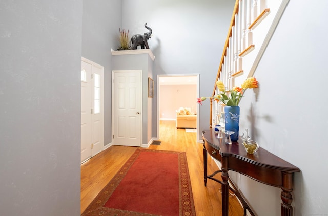 30 Partridge Rd, Stamford, CT 06903 - hall featuring a towering ceiling and wood finished floors