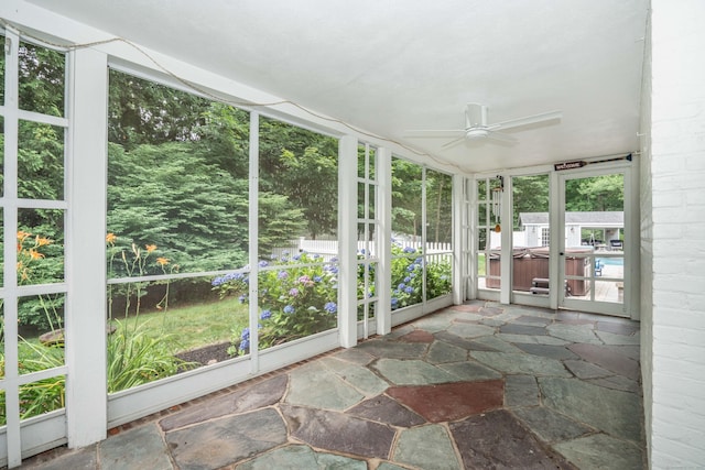 35 Walker Ln, West Hartford, CT 06117 - unfurnished sunroom with a jacuzzi and a ceiling fan