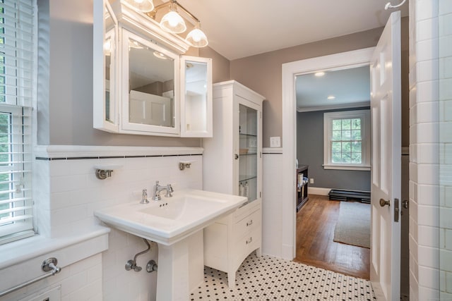 35 Walker Ln, West Hartford, CT 06117 - bathroom with baseboards and tile walls