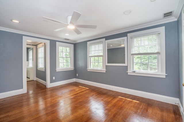35 Walker Ln, West Hartford, CT 06117 - spare room featuring wood finished floors, a ceiling fan, ornamental molding, and recessed lighting
