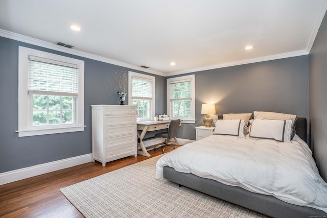 35 Walker Ln, West Hartford, CT 06117 - bedroom featuring multiple windows, wood finished floors, crown molding, a desk, and recessed lighting