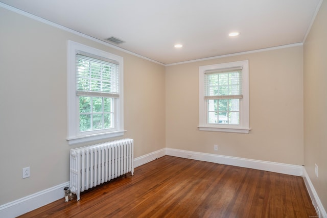 35 Walker Ln, West Hartford, CT 06117 - unfurnished room featuring radiator heating unit, wood-type flooring, healthy amount of natural light, crown molding, and recessed lighting