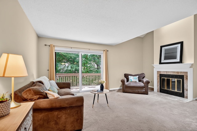 55 Wickhams Fancy Unit 55, Canton, CT 06019 - carpeted living area with a tile fireplace and a textured ceiling