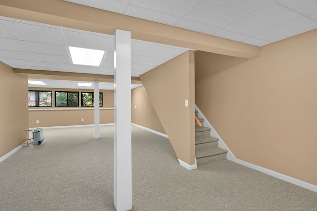 55 Wickhams Fancy Unit 55, Canton, CT 06019 - basement featuring a drop ceiling, carpet flooring, and stairs