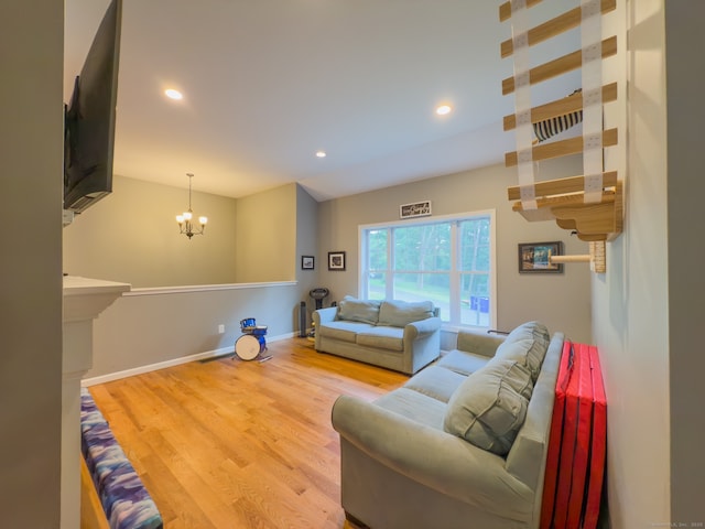 81 Lillis Rd, New Milford, CT 06776 - living area featuring a chandelier, wood finished floors, and recessed lighting