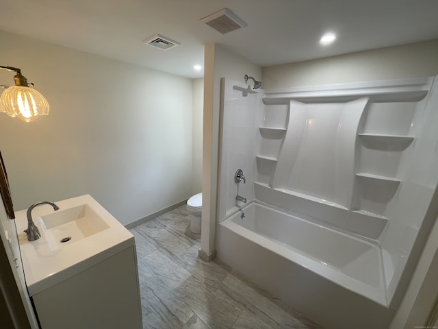 56 N Maple St, Enfield, CT 06082 - full bath with marble finish flooring, vanity, shower / washtub combination, a chandelier, and recessed lighting