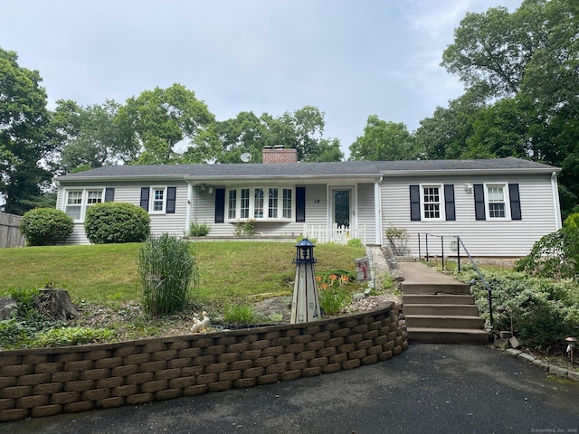 18 Bch Park Rd, Clinton, CT 06413 - ranch-style home featuring a chimney and a front lawn