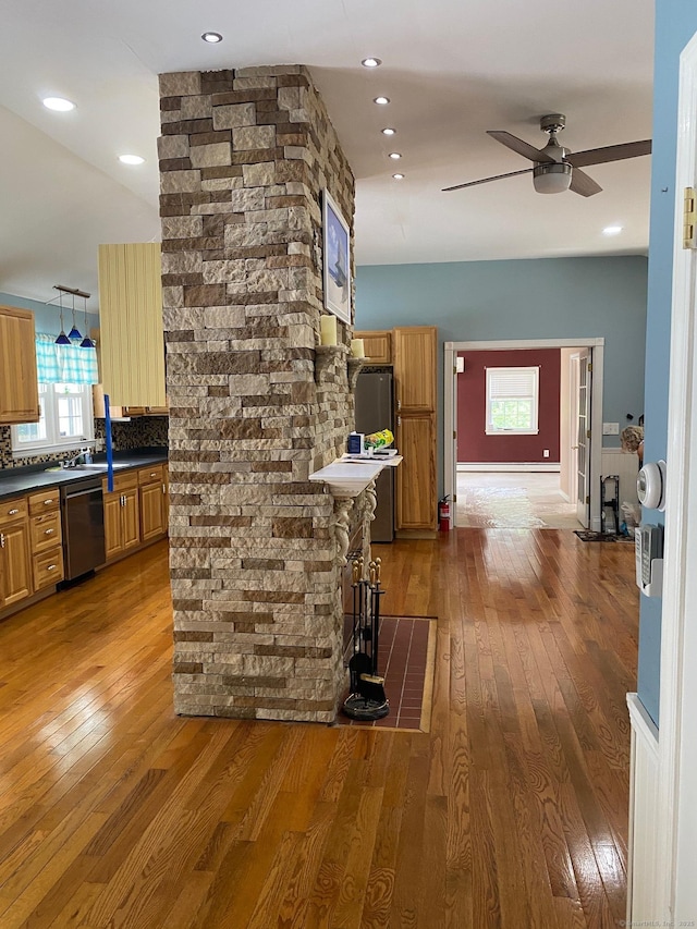 18 Bch Park Rd, Clinton, CT 06413 - unfurnished living room featuring ceiling fan, hardwood / wood-style floors, and recessed lighting