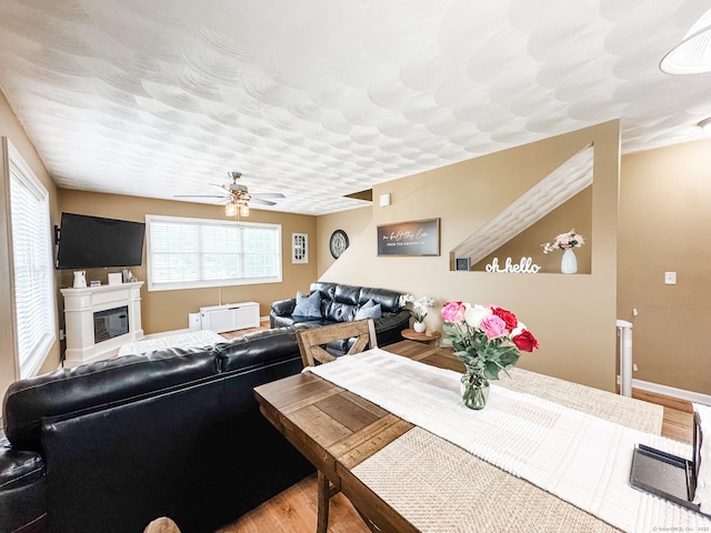 60 Sachem Dr Unit 60, Plainfield, CT 06374 - dining room featuring wood finished floors, ceiling fan, and a glass covered fireplace