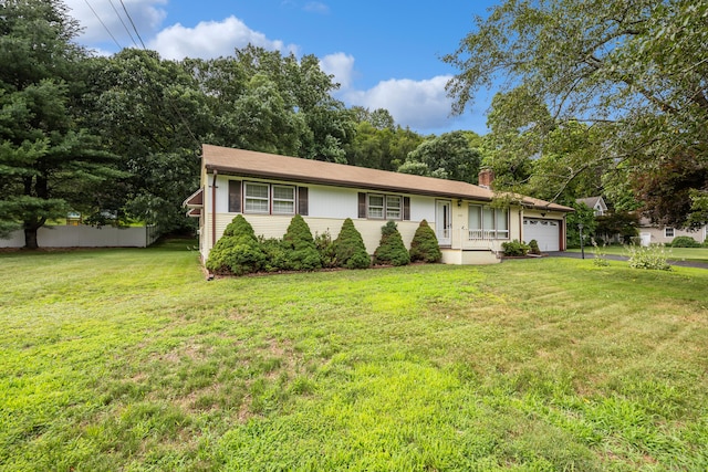 233 Mountain Rd, Cheshire, CT 06410 - single story home featuring a garage, asphalt driveway, and a chimney
