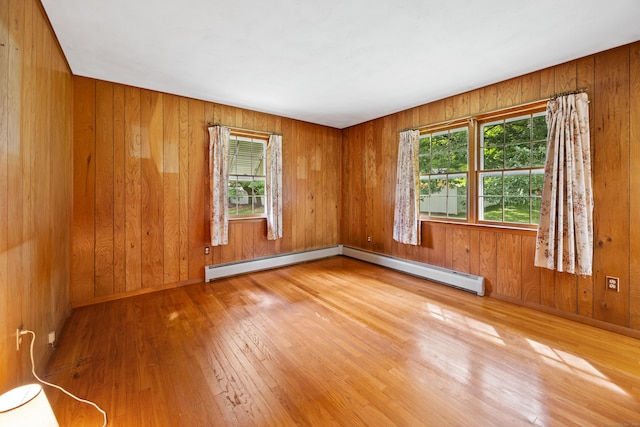 233 Mountain Rd, Cheshire, CT 06410 - empty room with hardwood / wood-style floors, baseboard heating, and wooden walls