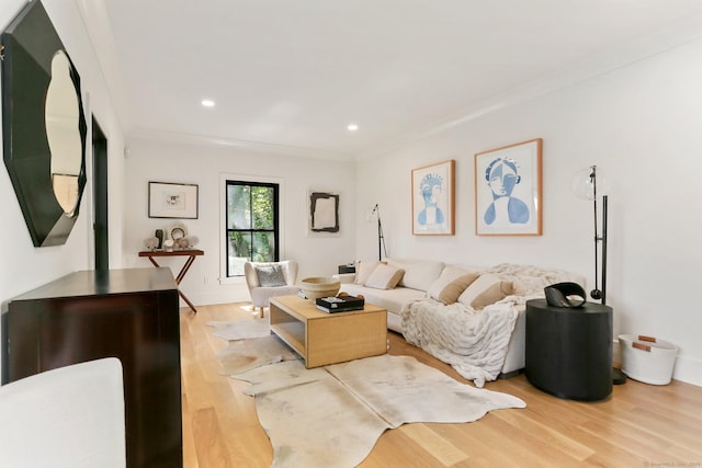 52 Garibaldi Ln, New Canaan, CT 06840 - living area featuring wood finished floors, ornamental molding, and recessed lighting