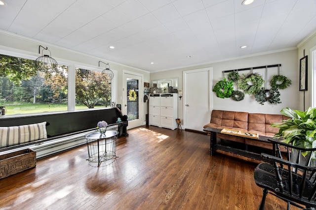 430 Cook Hill Rd, Cheshire, CT 06410 - living area with ornamental molding, recessed lighting, and wood finished floors