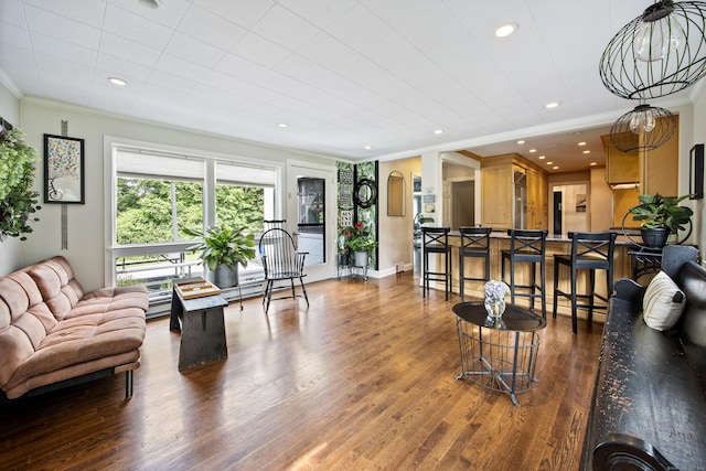 430 Cook Hill Rd, Cheshire, CT 06410 - living area featuring ornamental molding, wood finished floors, and recessed lighting