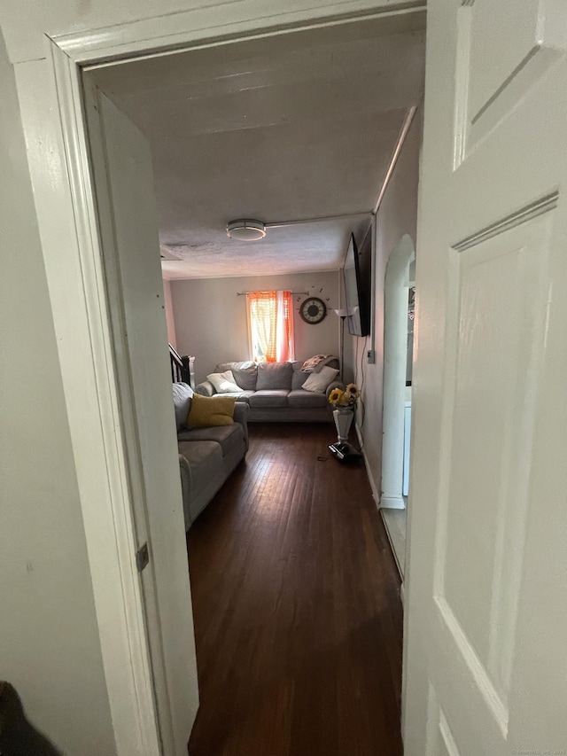 104 Terrace Ave, West Haven, CT 06516 - hallway with dark wood-style flooring and arched walkways