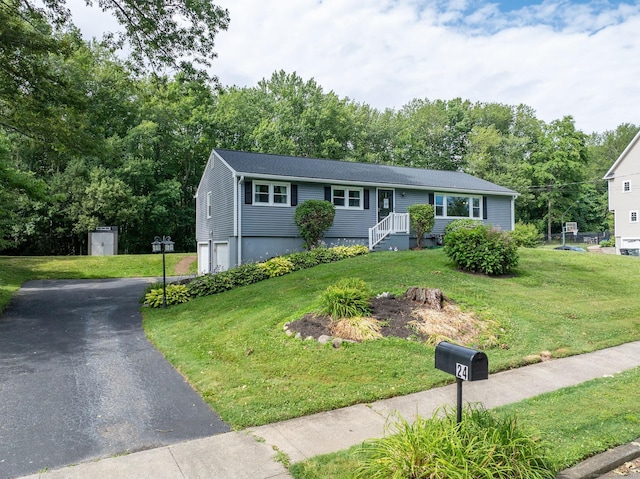 24 Saley Rd, Milford, CT 06460 - ranch-style house featuring asphalt driveway, a front yard, and an attached garage