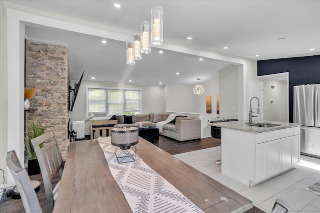 202A Hartford Pike, Foster, Rhode Island, RI 02825 - dining space with vaulted ceiling, light tile patterned floors, and recessed lighting