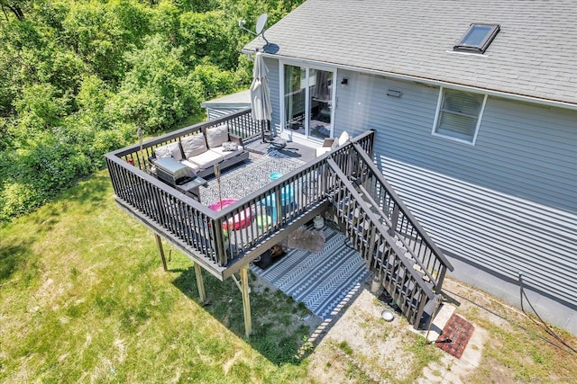 202A Hartford Pike, Foster, Rhode Island, RI 02825 - wooden terrace with outdoor lounge area, stairway, and a lawn