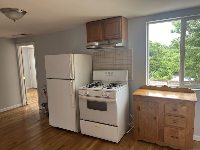 959 First Ave, West Haven, CT 06516 - kitchen with white appliances, under cabinet range hood, and wood finished floors