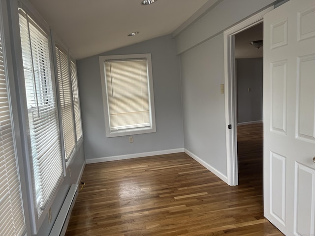 959 First Ave, West Haven, CT 06516 - unfurnished room with vaulted ceiling, wood finished floors, and a baseboard radiator