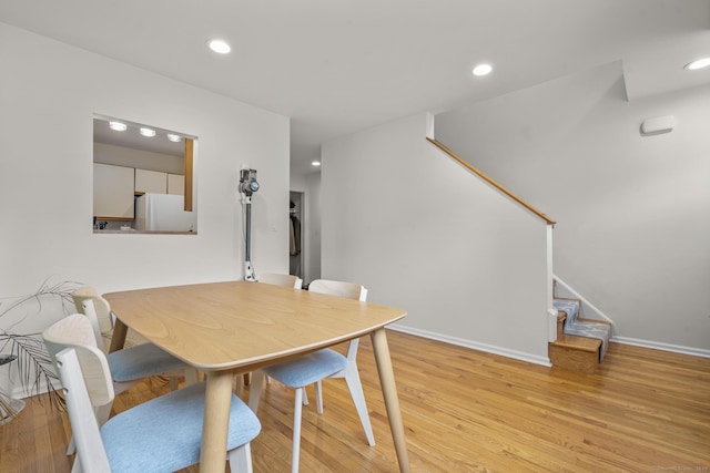 267 Melba St Apt D10, Milford, CT 06460 - dining area with stairway, light wood-style flooring, and recessed lighting