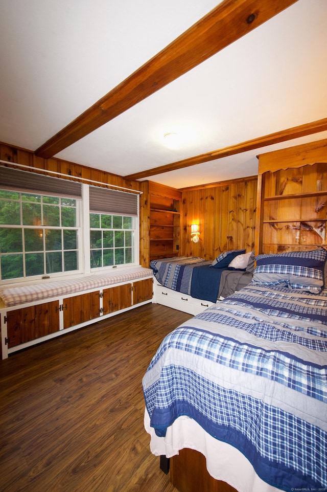 593 Northfield Rd, Watertown, CT 06795 - bedroom featuring wood finished floors, beam ceiling, and wood walls