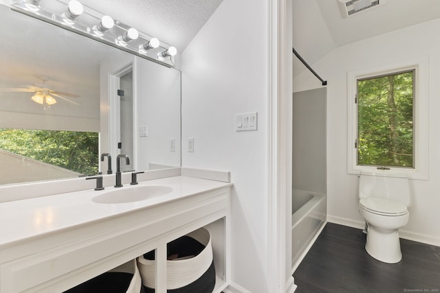 202 High Wood Dr, Glastonbury, CT 06073 - full bath with vanity, shower / bath combination, wood finished floors, a ceiling fan, and lofted ceiling