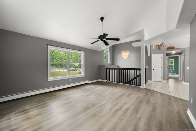 19 Peach Tree Hill Ave, Ledyard, CT 06339 - spare room with a baseboard radiator, a ceiling fan, wood finished floors, and vaulted ceiling