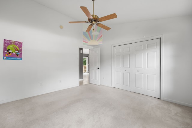 19 Peach Tree Hill Ave, Ledyard, CT 06339 - unfurnished bedroom featuring carpet floors, a closet, high vaulted ceiling, and a ceiling fan