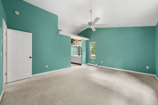 19 Peach Tree Hill Ave, Ledyard, CT 06339 - spare room featuring a baseboard radiator, lofted ceiling, carpet, ceiling fan, and a smoke detector