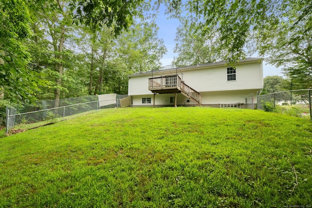 19 Peach Tree Hill Ave, Ledyard, CT 06339 - rear view of property featuring stairs, a deck, and a fenced backyard