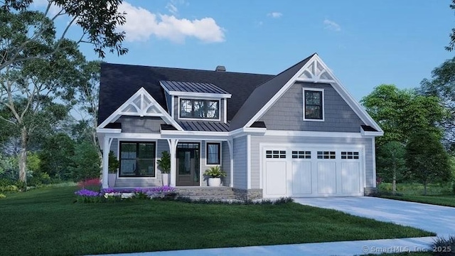 745 Townsend Ave Lot 1, New Haven, CT 06512 - view of front of property with a standing seam roof, a front yard, concrete driveway, a metal roof, and a garage