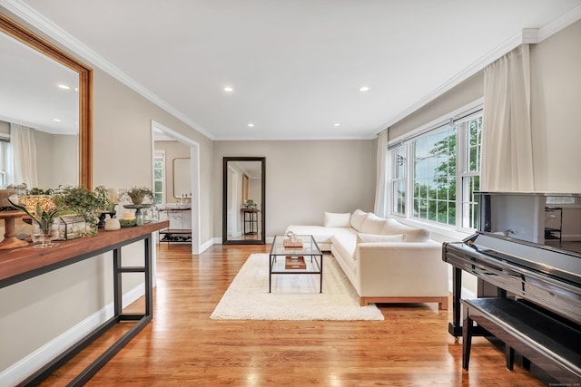 84 Edison Ave, Fairfield, CT 06825 - living area with light wood finished floors, recessed lighting, and crown molding