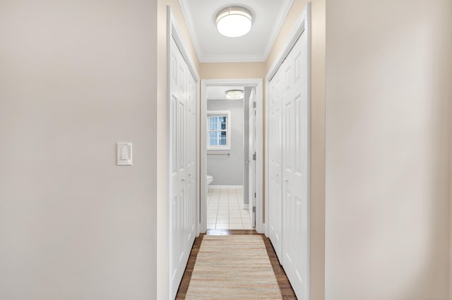 84 Edison Ave, Fairfield, CT 06825 - corridor featuring crown molding and wood finished floors