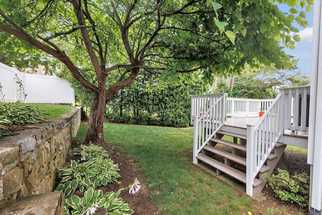 84 Edison Ave, Fairfield, CT 06825 - view of yard featuring stairs and a wooden deck