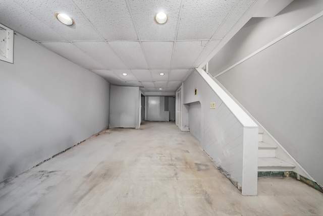 44 Pond St, Bridgeport, CT 06606 - finished below grade area featuring recessed lighting, stairs, and a paneled ceiling