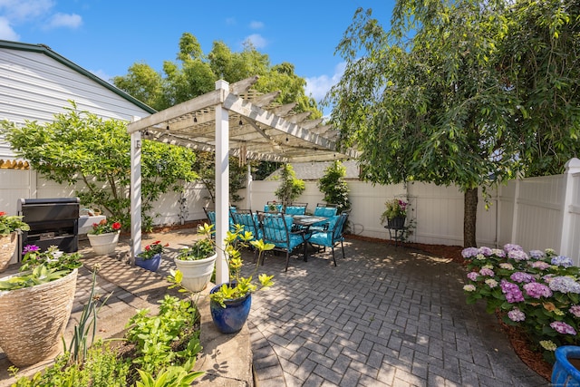 79 Orland St, Milford, CT 06460 - fenced backyard featuring a pergola, a patio, and outdoor dining area