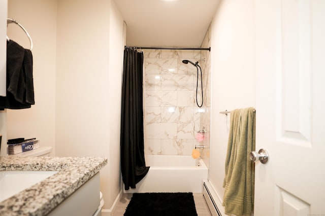 107 Dwight St, New Britain, CT 06051 - full bathroom with vanity, shower / bath combination with curtain, and a baseboard radiator