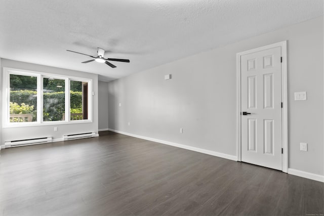 226 E Main St Apt 4, Bristol, CT 06010 - empty room featuring a baseboard radiator, ceiling fan, dark wood finished floors, and a textured ceiling