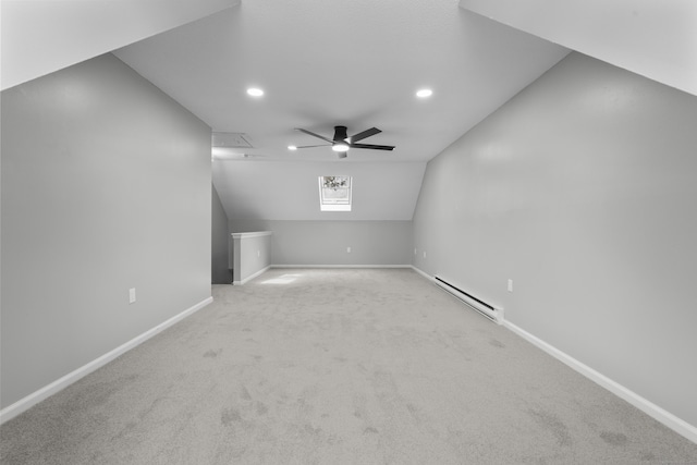 226 E Main St Apt 4, Bristol, CT 06010 - additional living space featuring a baseboard radiator, a ceiling fan, lofted ceiling, carpet floors, and recessed lighting