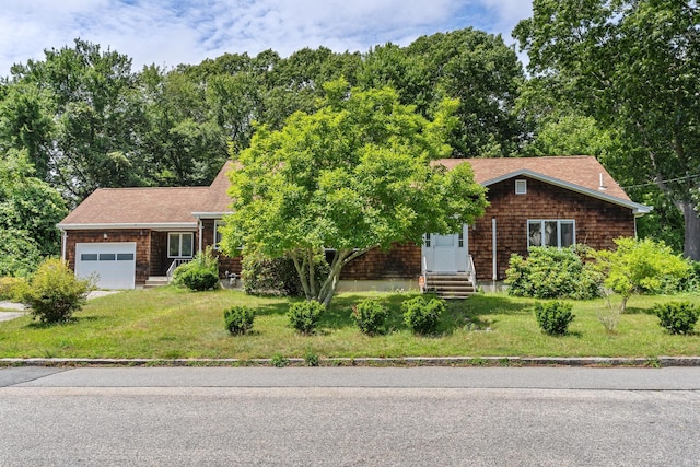 61 Mansfield Rd, New London, CT 06320 - view of front of property featuring a garage, a front lawn, entry steps, and a shingled roof
