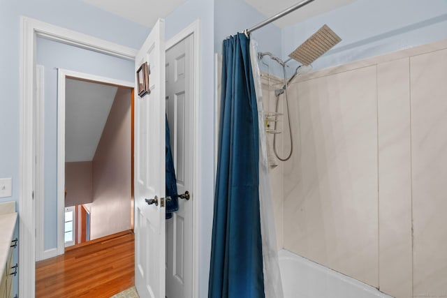 61 Mansfield Rd, New London, CT 06320 - full bath featuring shower / bath combination with curtain and wood finished floors