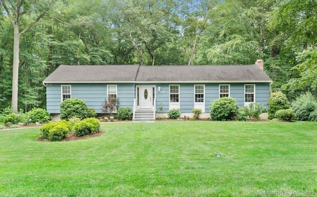 477 Skyline Dr, Orange, CT 06477 - ranch-style home with a chimney and a front lawn