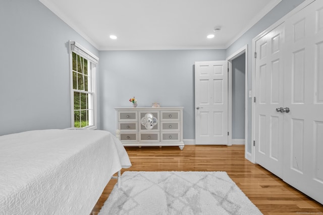 477 Skyline Dr, Orange, CT 06477 - bedroom featuring ornamental molding, wood finished floors, and recessed lighting