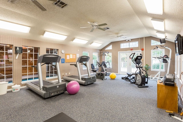 278 Carriage Crossing Ln Unit 278, Middletown, CT 06457 - exercise room with vaulted ceiling, a textured ceiling, and a ceiling fan