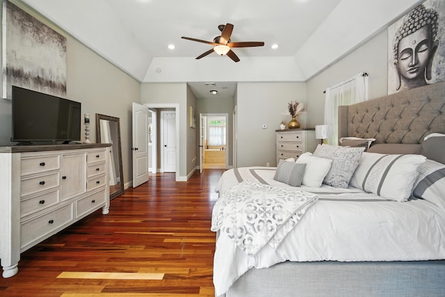 31 Galbraith Rd, Stafford, CT 06071 - bedroom featuring wood finished floors, recessed lighting, vaulted ceiling, and a ceiling fan