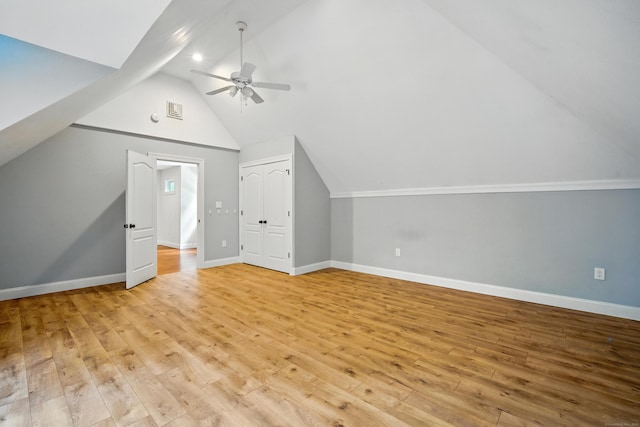 31 Galbraith Rd, Stafford, CT 06071 - additional living space with vaulted ceiling, a ceiling fan, and light wood finished floors