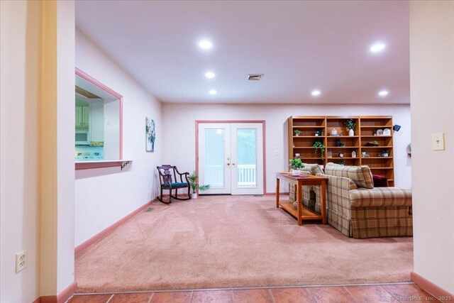 169 Wheeling Rd, Andover, CT 06232 - living area featuring carpet flooring, french doors, and recessed lighting